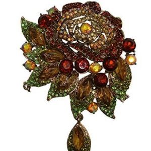 3.94" Vintage Style Rhinestone Crystal Rose Brooch